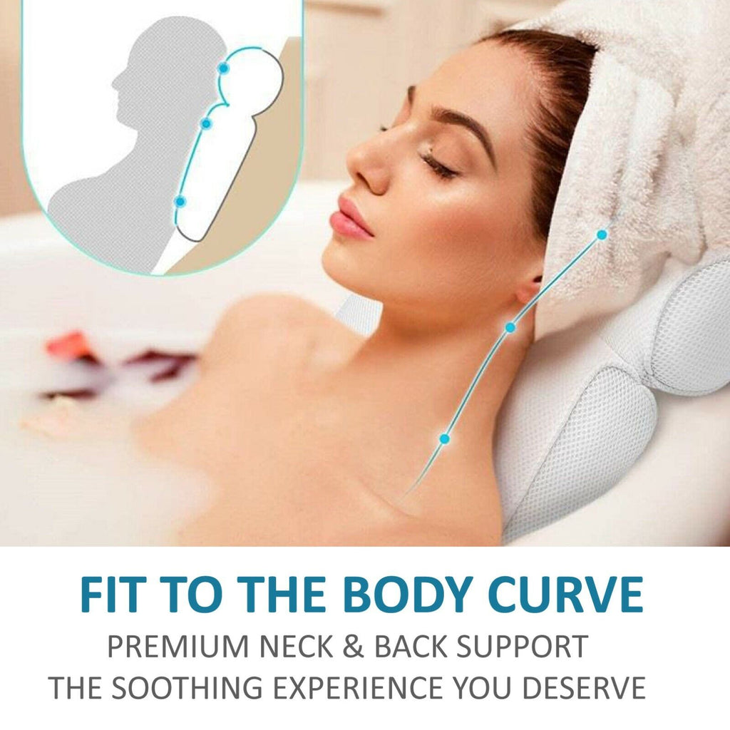 3D Mesh Bath Pillow Home Spa Pillow with 6 Suction Cup Fits for Bathtub Hot Tub